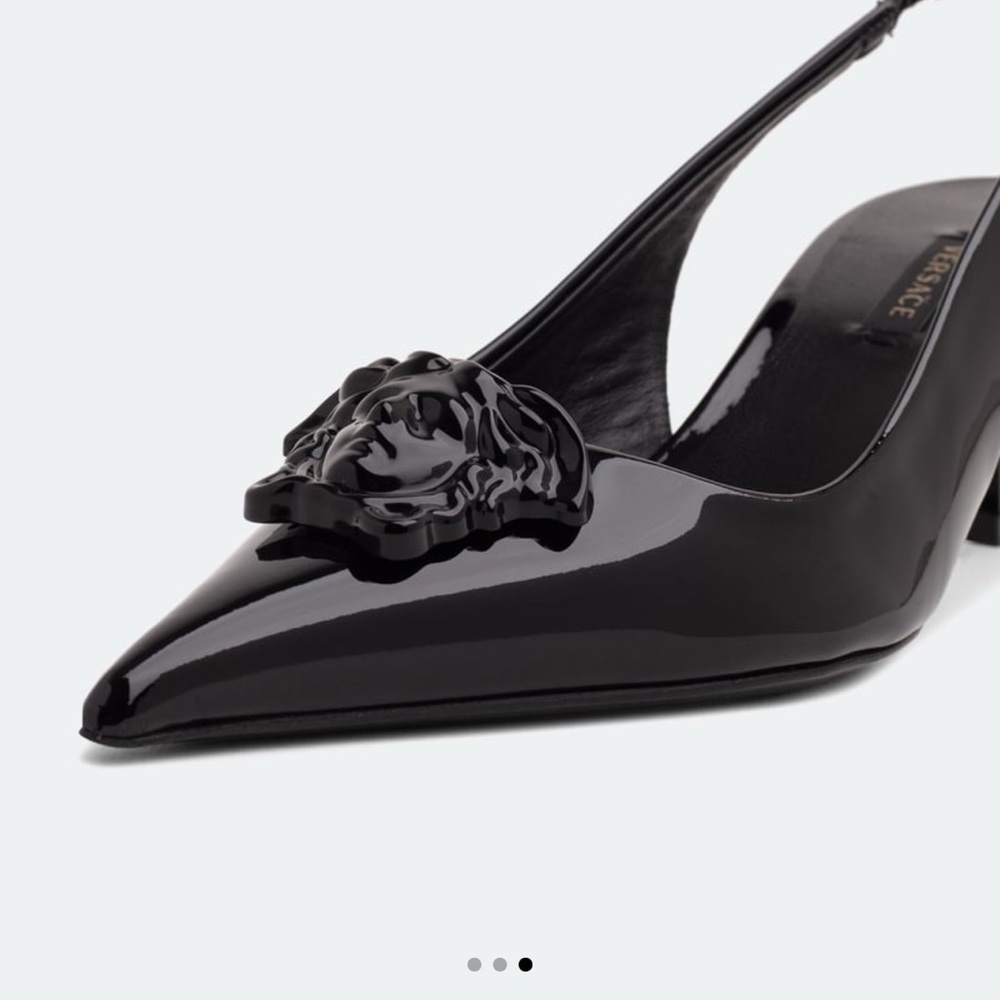 Authentic Versace Black Kitten Heel Pumps with medusa head